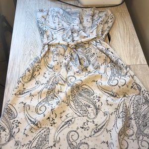 Strapless Robin Jordan Dress.Taupe black floral